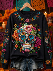 Women's Day Of The Dead Skull Print Casual Sweatshirt