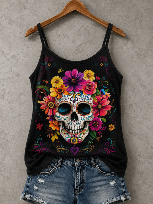 Women's Day Of The Dead Skull Print Casual Vests