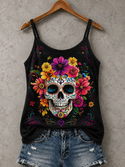 Women's Day Of The Dead Skull Print Casual Vests