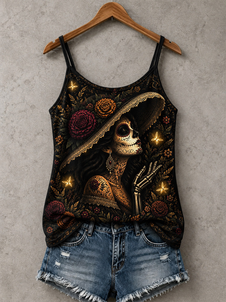 Women's Day Of The Dead Skull Print Casual Vests