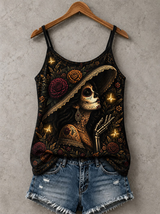 Women's Day Of The Dead Skull Print Casual Vests