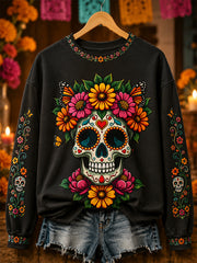 Women's Day Of The Dead Skull Print Casual Sweatshirt