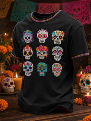 Men's Day Of The Dead Skull Print Casual Tee