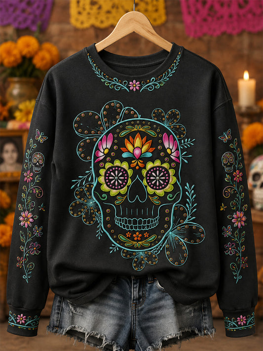 Women's Day Of The Dead Skull Print Casual Sweatshirt