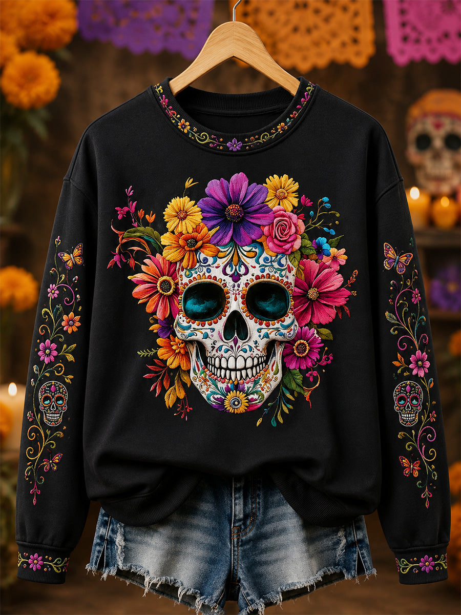 Women's Day Of The Dead Skull Print Casual Sweatshirt