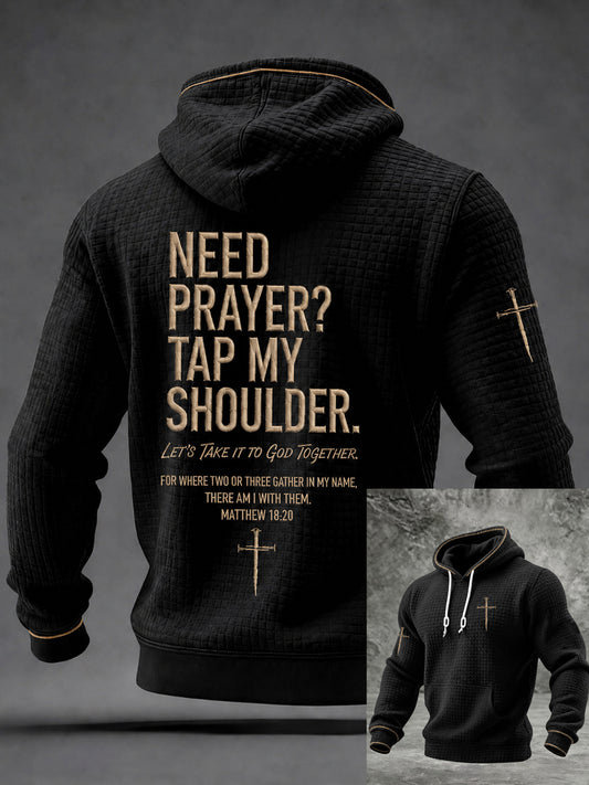 Men's Christian Need Prayer Tap My Shoulder Checkered Cotton Hoodie