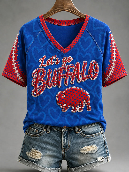 Women's Football Lover Buffalo Print V-Neck Tee