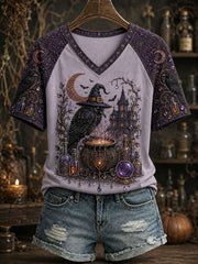 Women's Halloween Raven Print V-Neck T-Shirts