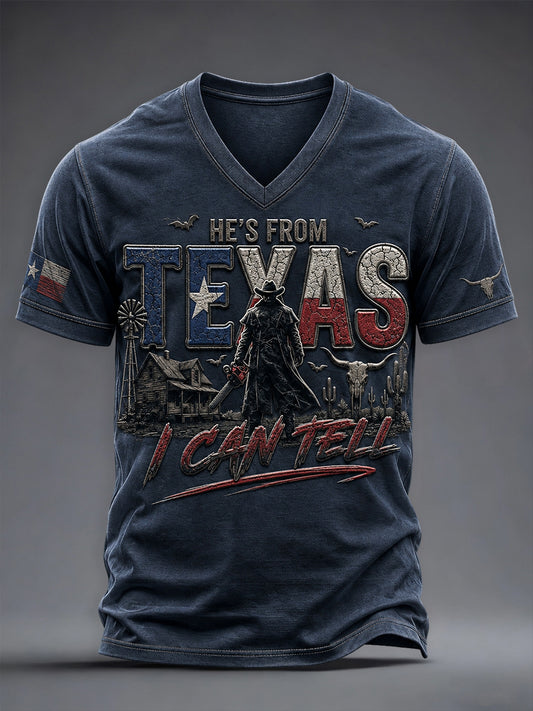 Men's Texas Halloween Print V-neck T-shirt