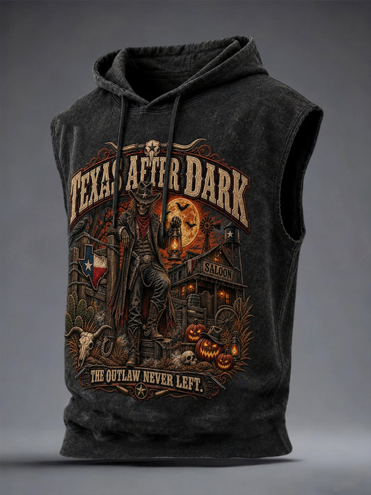 Men's Texas Halloween Print Sleeveless Hooded Sweatshirt