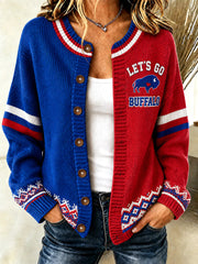 Women's Football Lover Buffalo Print Casual Cardigan