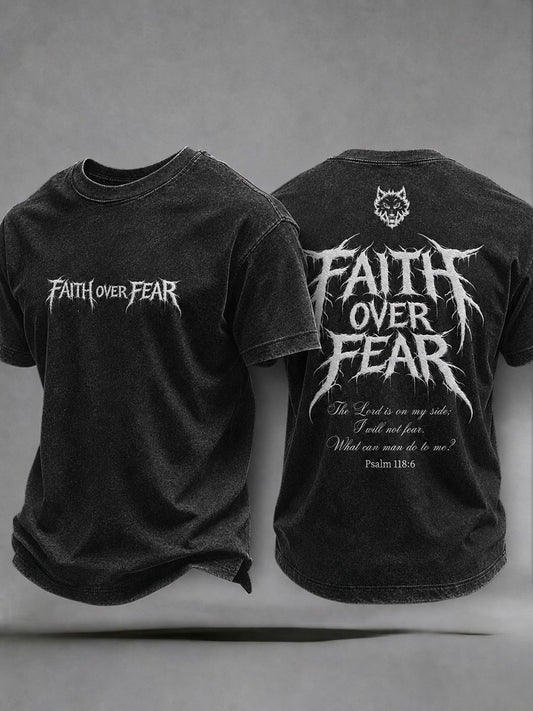 Men's Faith Over Fear Printed Casual T-Shirt