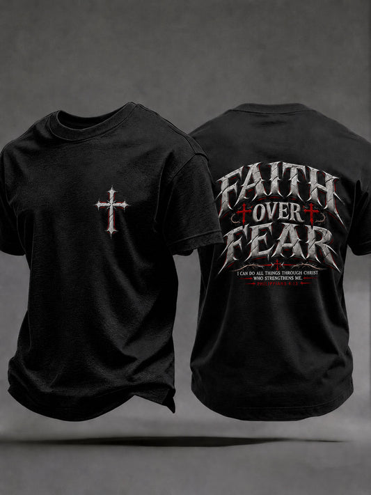 Men's Faith Over Fear Printed Casual T-Shirt