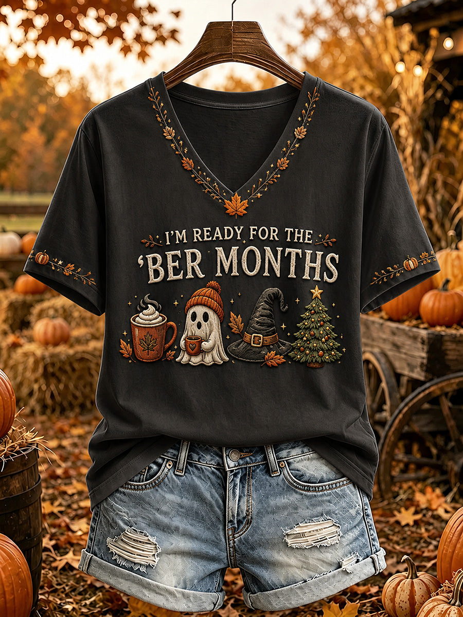 Women's Vintage I'm Ready For The 'ber Months Print Short-sleeved T-shirt