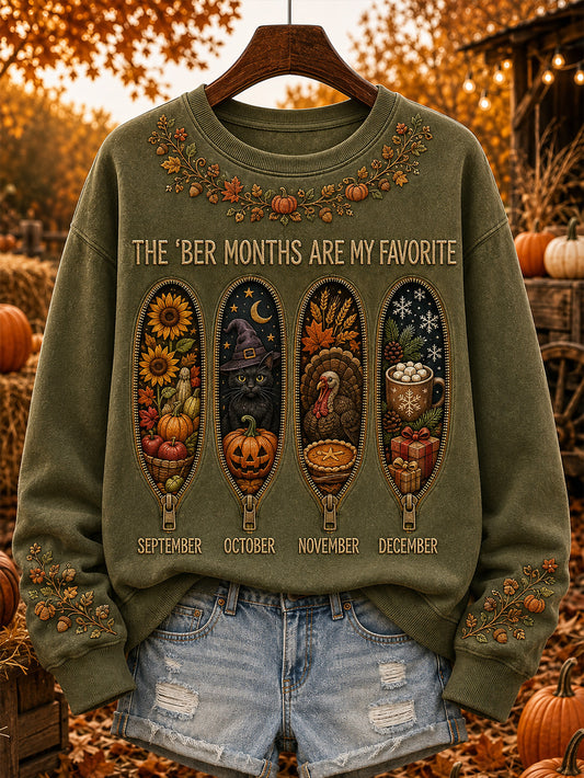 Women's autumn and winter theme pattern design casual sweatshirt