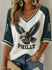 Women's Football Gameday Gift For Football Fans Mid-length Sleeves V-Neck T-Shirt