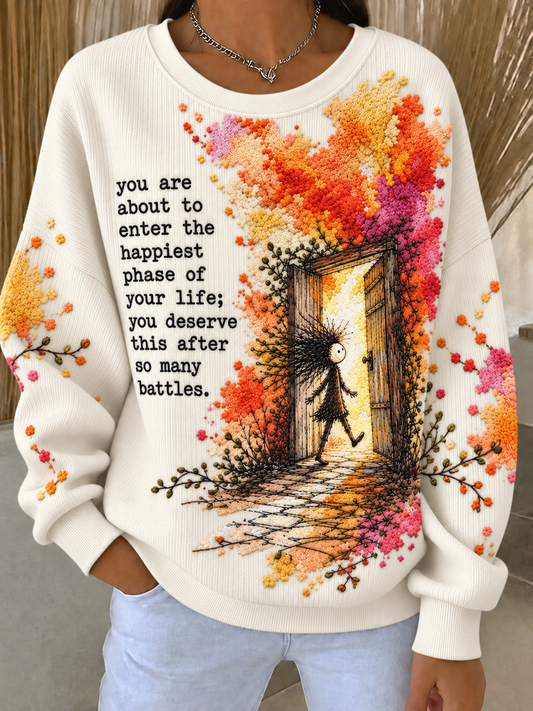 Women's Inspirational Belief Ribbed Round-Neck Sweatshirt