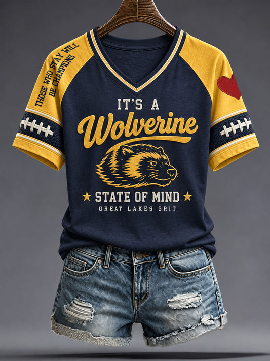 Women's Michigan University Football Lover Printed T-shirt