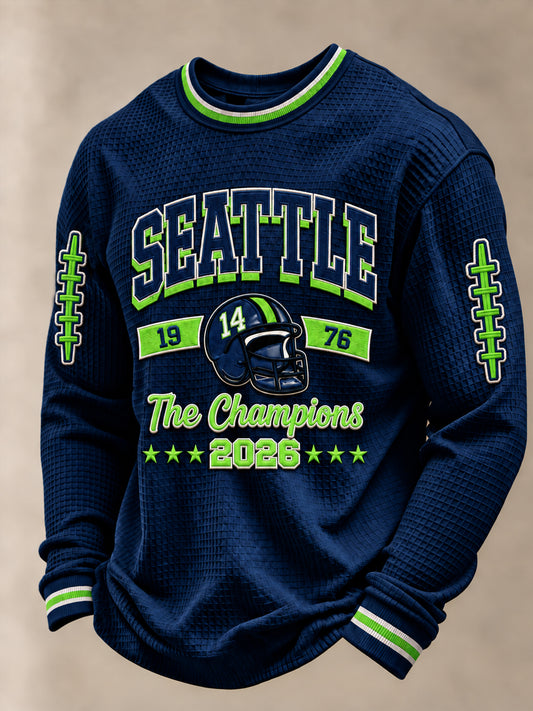 Men's Seattle Football Gameday Gift For Football Fans Waffle Long Sleeve T-Shirt