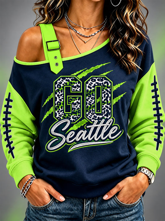 Women's Football Gameday Gift For Football Fans Casual Off-Shoulder Sweatshirt