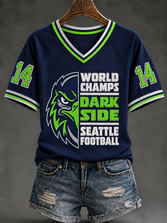 Women's Seattle Football Gameday Gift For Football Fans V-Neck Short Sleeve T-shirt