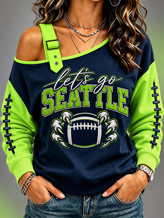 Women's Football Gameday Gift For Football Fans Casual Off-Shoulder Sweatshirt