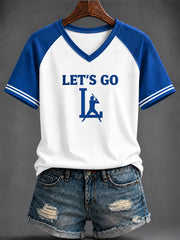 Women's American baseball Printed V-neck T-shirt