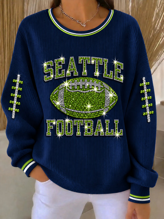 Women's Football Gameday Gift For Football Fans Ribbed Round-Neck Sweatshirt