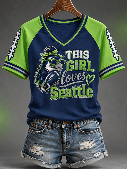 Women's Football Gameday Gift For Football Fans Casual V-Neck Tee