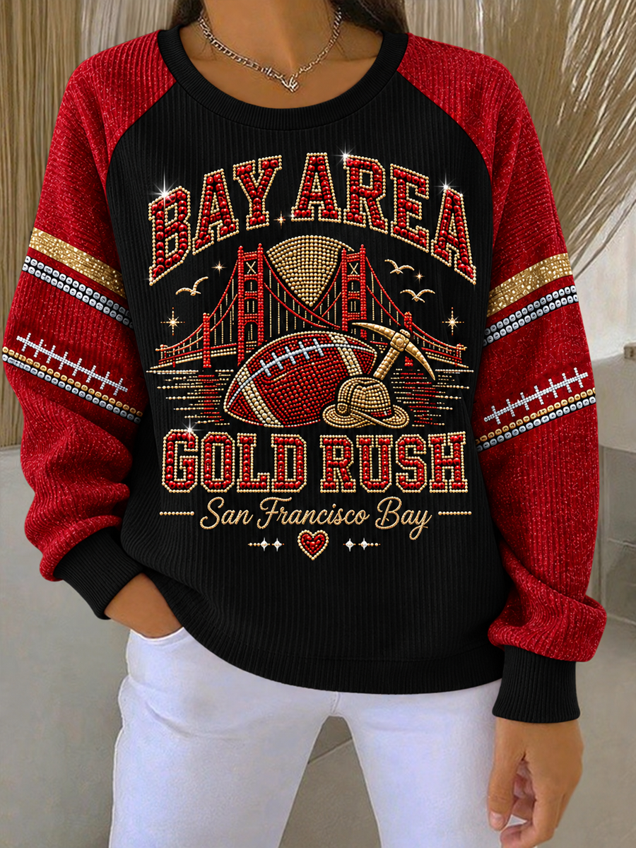 Women's Football Gameday Gift For Football Fans Ribbed Round-Neck Sweatshirt