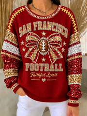 Women's Football Gameday Gift For Football Fans Ribbed Round-Neck Sweatshirt