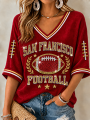 Women's Football Gameday Gift For Football Fans Mid-length Sleeves V-Neck T-Shirt