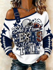 Women's Football Gameday Gift For Football Fans Casual Off-Shoulder Sweatshirt