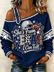 Women's Football Gameday Gift For Football Fans Casual Off-Shoulder Sweatshirt