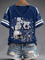 Women's Football Gameday Gift For Football Fans Casual V-Neck Tee