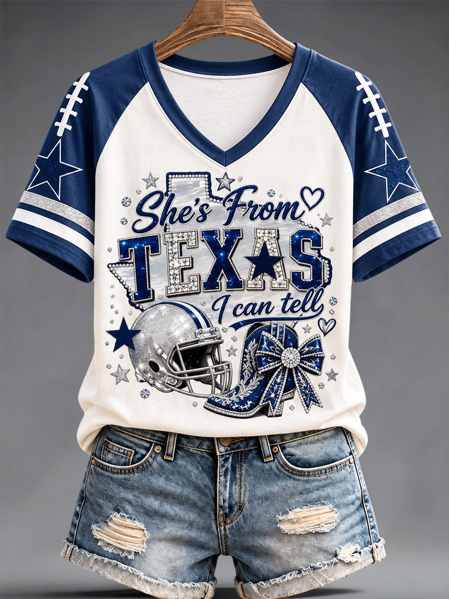 Women's Football Gameday Gift For Football Fans Casual V-Neck Tee