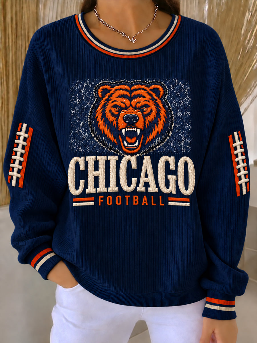 Women's Football Gameday Gift For Football Fans Ribbed Round-Neck Sweatshirt