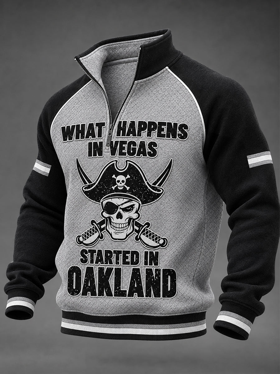Men's What Happens In Las Vegas Started In Oakland Print Zip-Up Sweatshirt