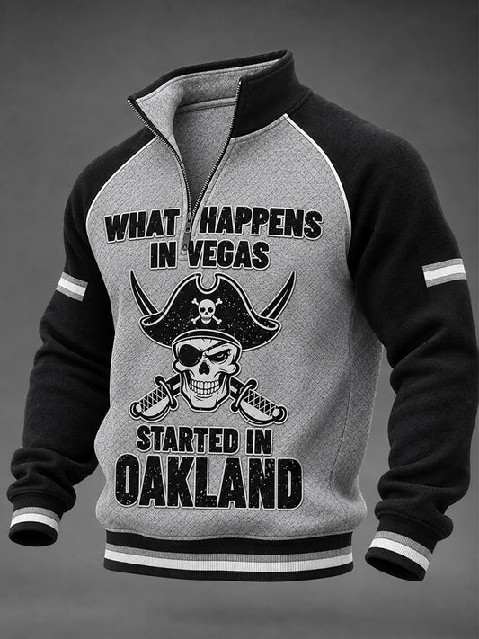 Men's What Happens In Las Vegas Started In Oakland Print Zip-Up Sweatshirt