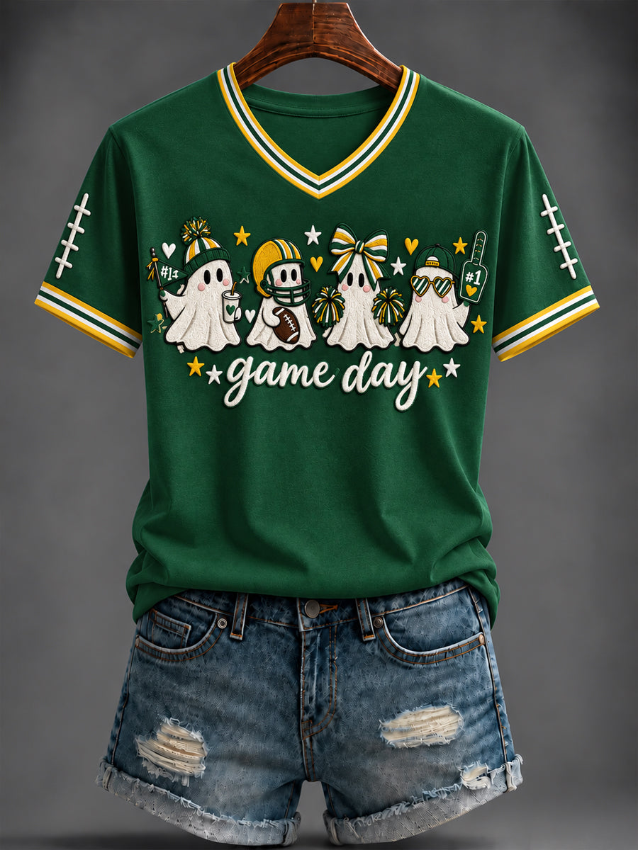 Women's American baseball Printed V-neck T-shirt