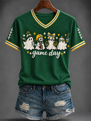 Women's American baseball Printed V-neck T-shirt