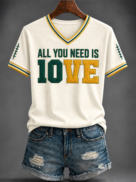 Women's American baseball Printed V-neck T-shirt