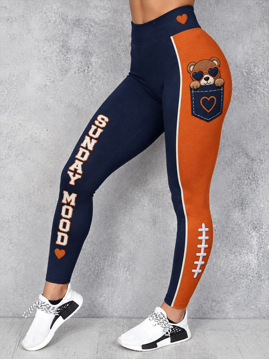 Women's Chicago Football Lover Bear Art Printed Leggings