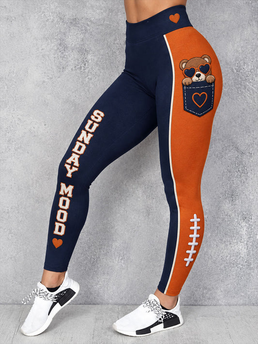 Women's Chicago Football Lover Bear Art Printed Leggings