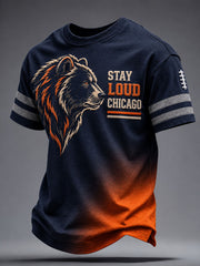 Men's Chicago Football Lover Bear Art Printed T-shirt