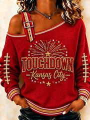Women's  Football Gameday Gift For Football FansCasual Off-Shoulder Sweatshirt