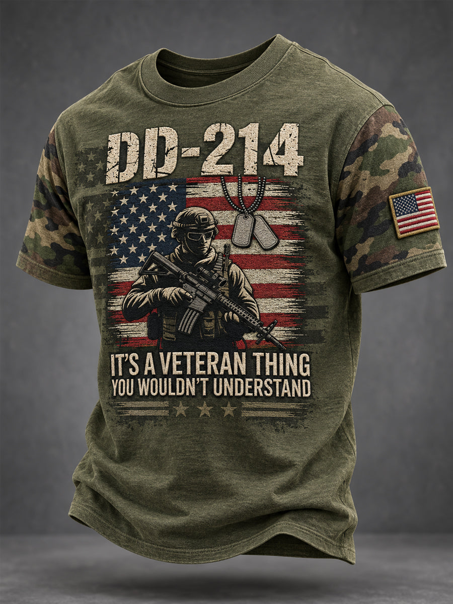 Men's Veterans Day US Flag Camouflage Print Casual Tee