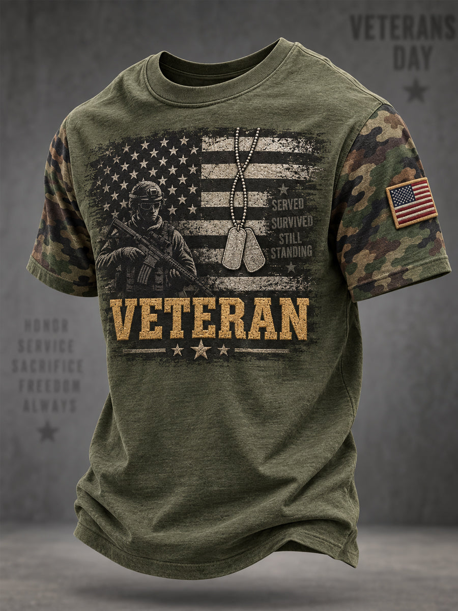 Men's Veterans Day US Flag Camouflage Print Casual Tee