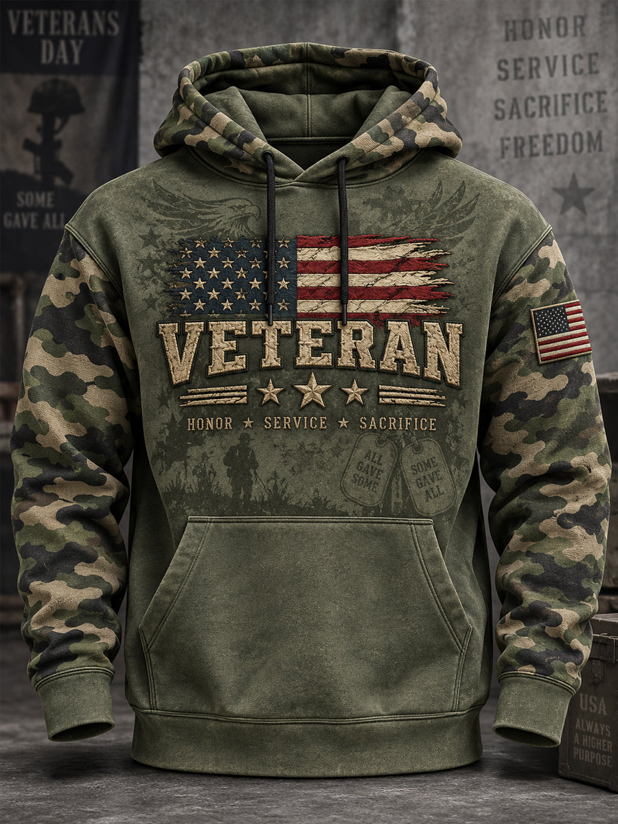 Men's Veterans Day US Flag Camouflage Print Casual Hoodie