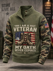 Men's Veterans Day US Flag Camouflage Print Casual Buttons Pullover